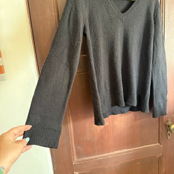 J.CREW | Black Wool Blend V Neck Sweater with Leather Elbow Patches | Small - Picture 4 of 6